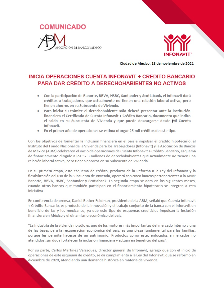 Cuenta Infonavit y Credito Bancario para personas aque no tiene relacion laboral vigente