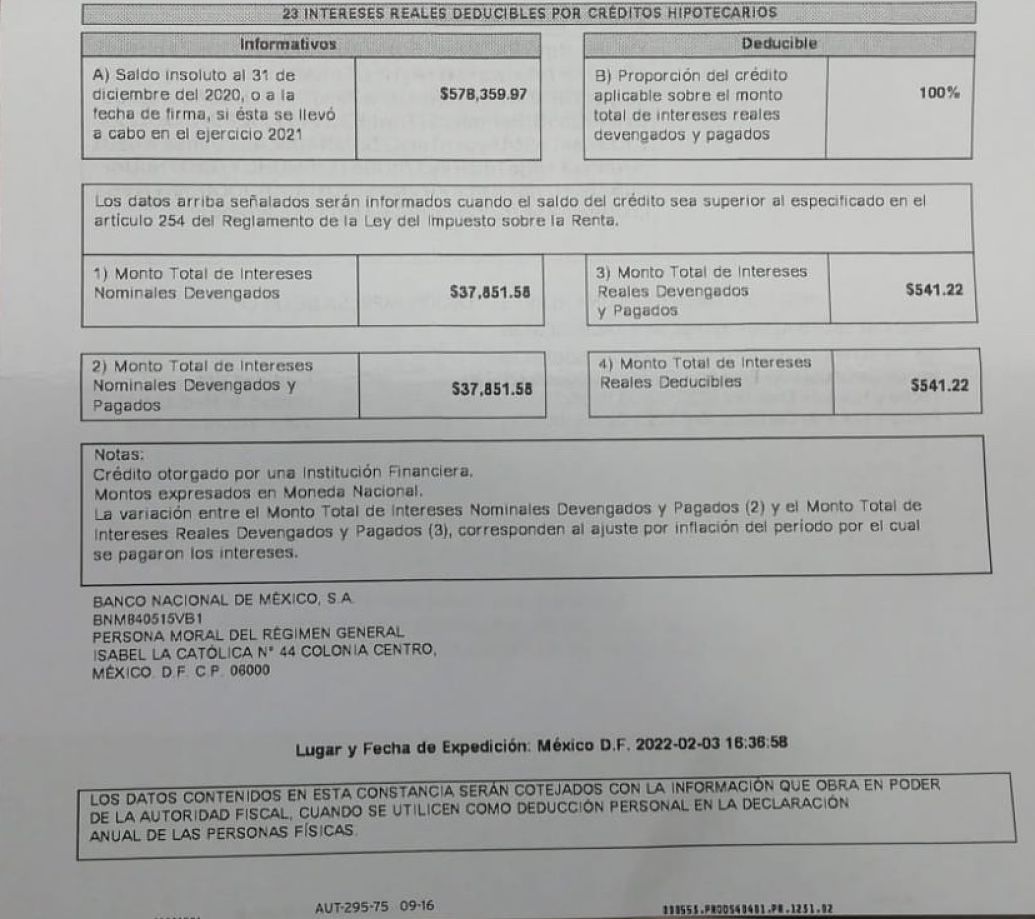 Dedido a la alta inflacion bajan los intereses reales a deducir en tu declaracion anual 2021